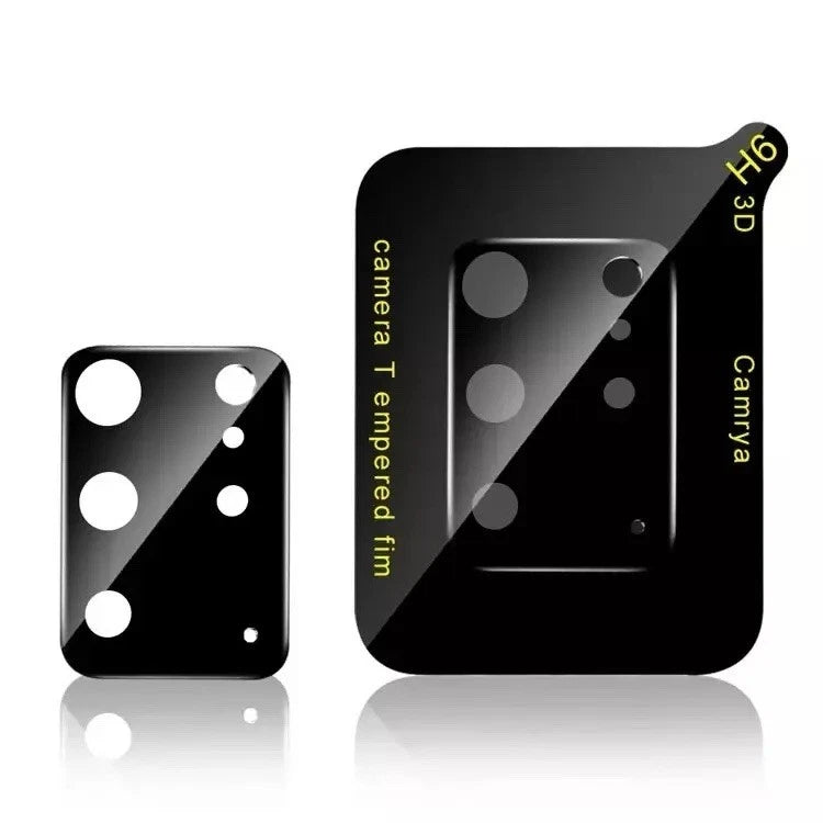 Black Camrya 9H hardness 3D tempered glass camera lens protector for Samsung Galaxy S20 Ultra, full coverage, scratch-resistant film.
