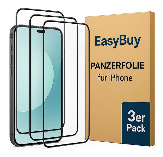 3er Set 9D Displayschutzfolie für iPhone 17 16 15 14 13 12 11 X 8 7 – Full‑Cover Panzerglas