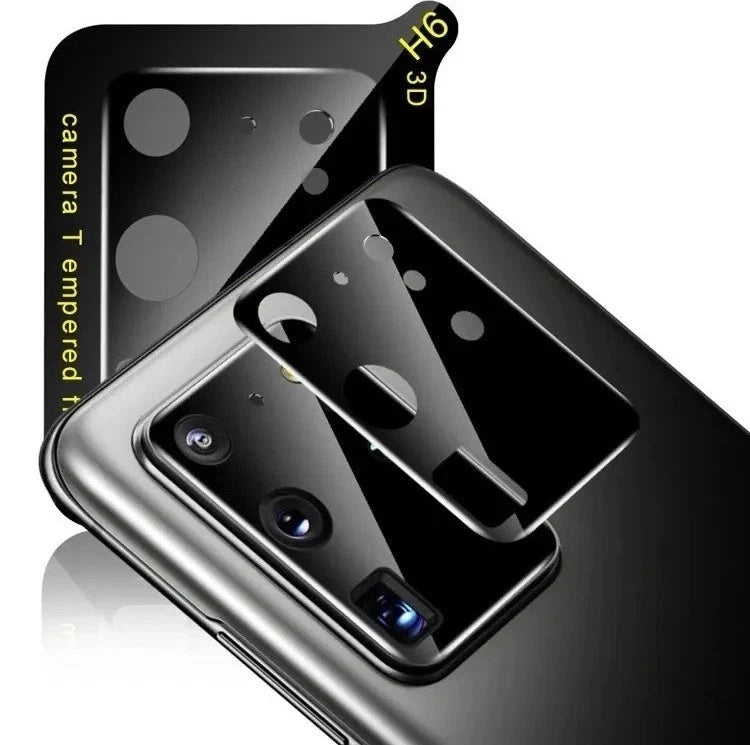 Black 9H hardness 3D tempered glass camera lens protector for Samsung Galaxy S20 Ultra, anti-scratch and full coverage.